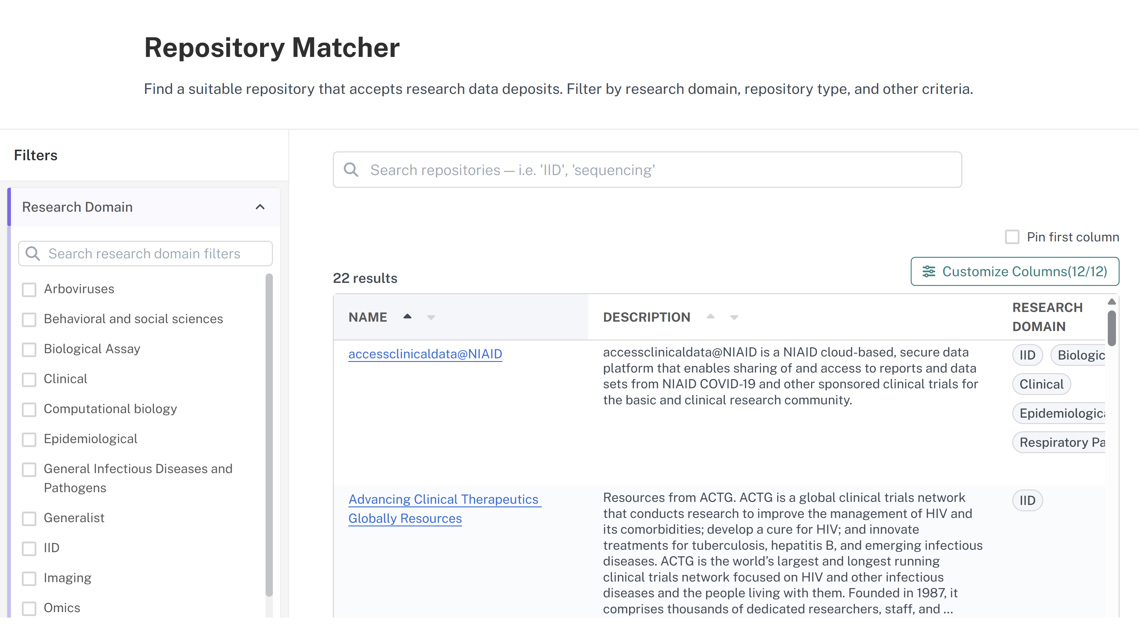 Image of NIAID Data Ecosystem Repository Matcher